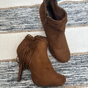 Madeline Brown Ankle Booties with Fringe